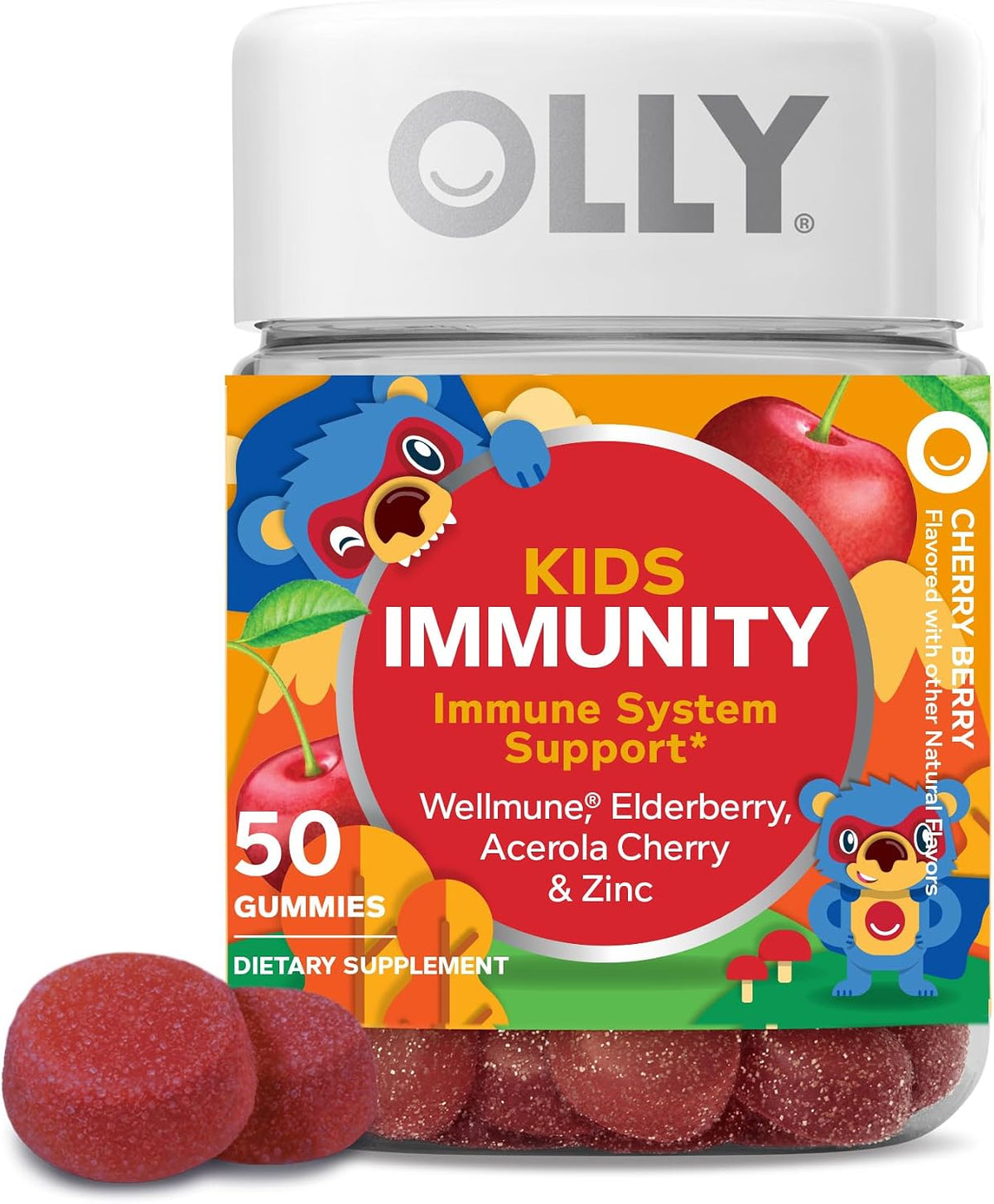 OLLY Kids Immunity Gummy – Immune Support with Wellmune, Elderberry, Vitamin C & Zinc, 50 Gummies - görsel 1
