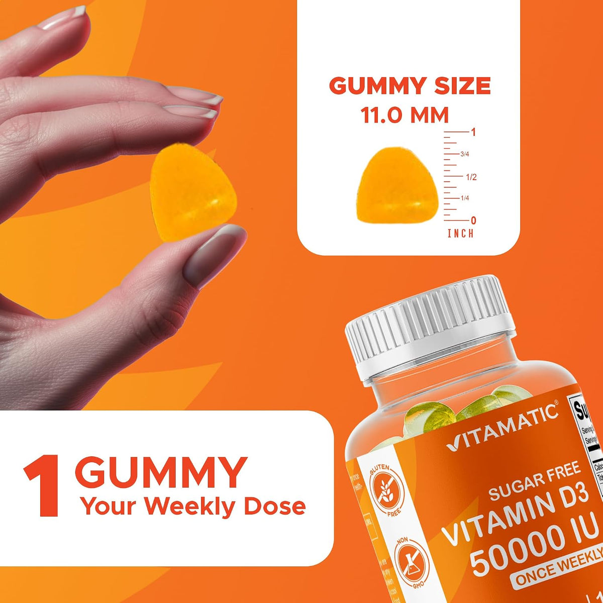 Vitamatic Sugar Free Vitamin D3 50,000 IU Weekly Supplement - 120 Pectin Based Gummies - görsel 3