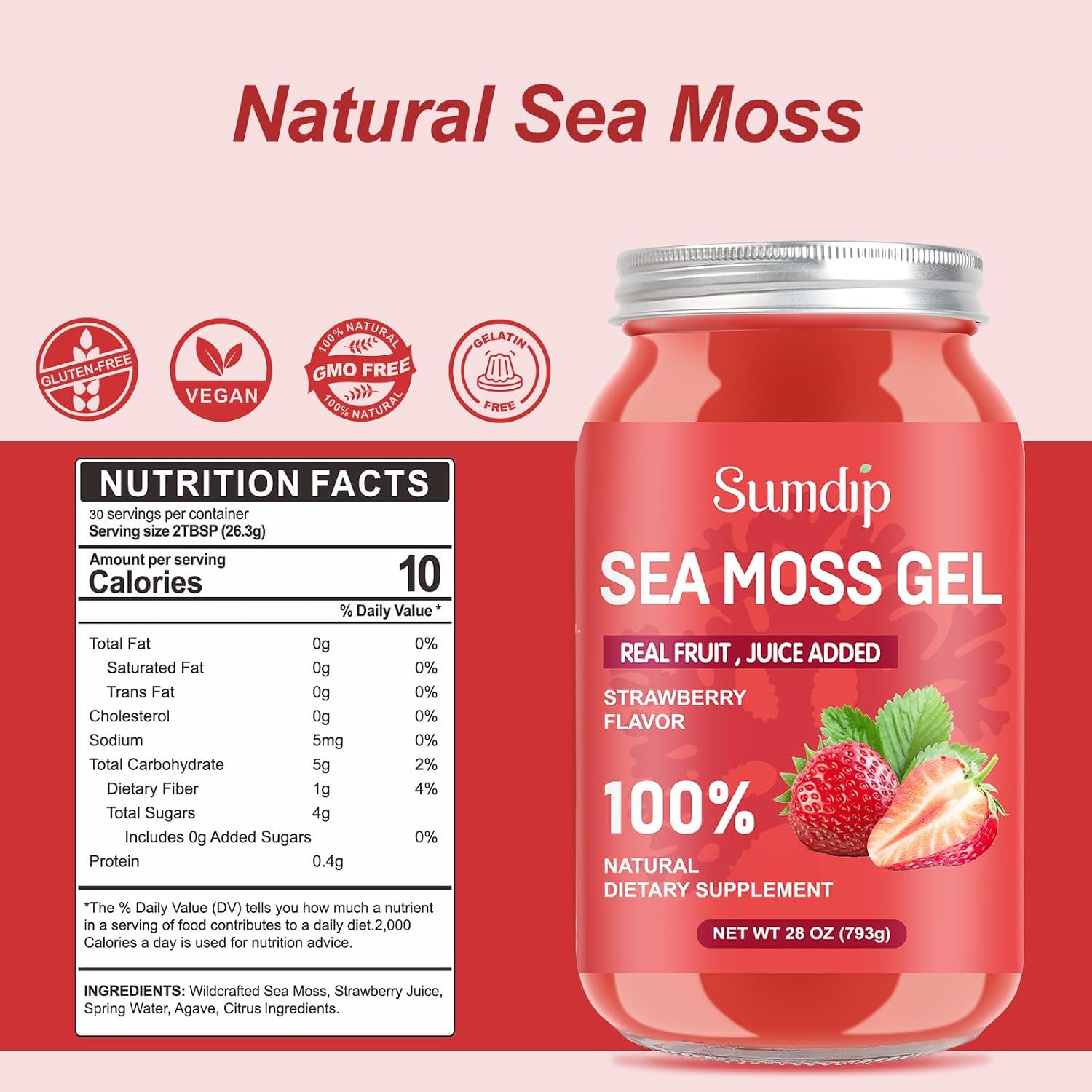 SumDIP Strawberry Sea Moss Gel, 28 oz (794 g) - görsel 2