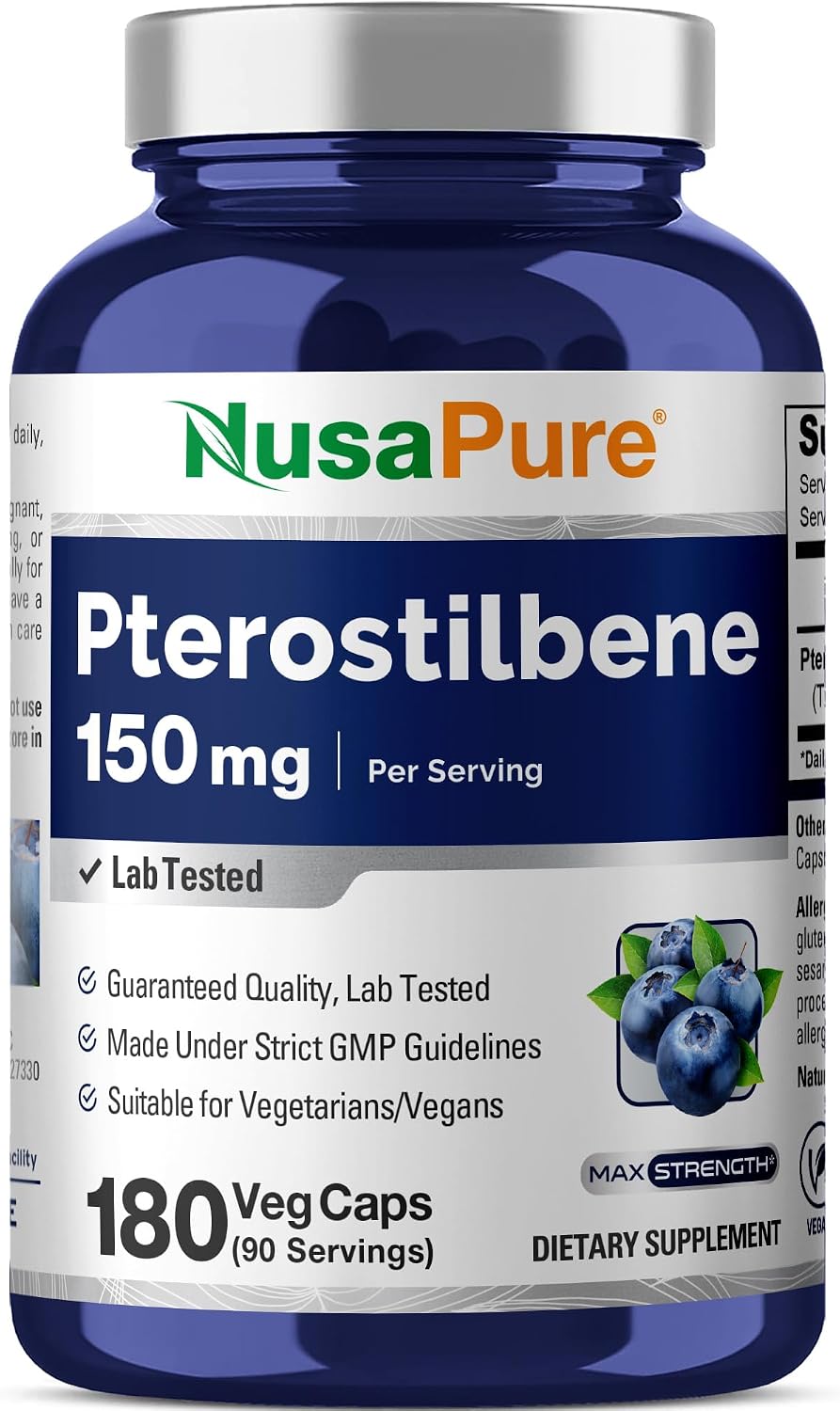 NusaPure Pterostilbene 150mg, 180 Veggie Capsules - görsel 1