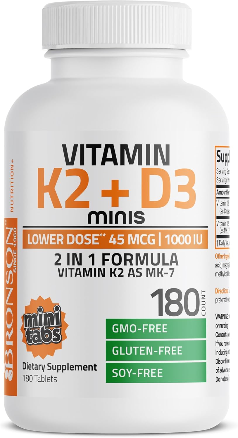 Bronson Vitamin K2 (MK-7) with D3 – 45 mcg K2 & 1000 IU D3 – 180 Mini Tablets - görsel 5