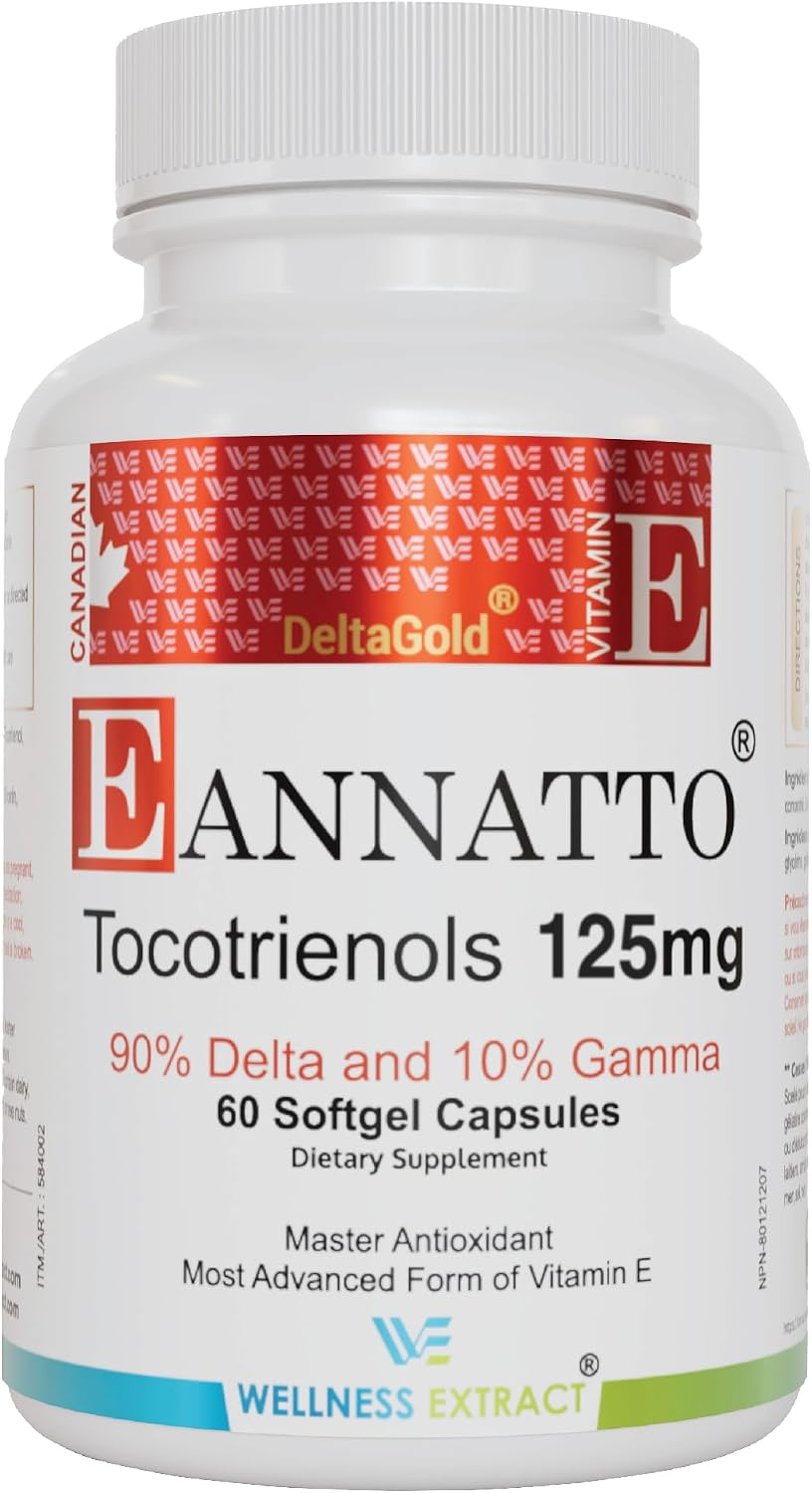 WELLNESS EXTRACT Eannatto Tocotrienols Vitamin E Supplements Tocopherol Free, Non-GM, Gluten-free & Antioxidant (125mg 60 Softgels) - görsel 1
