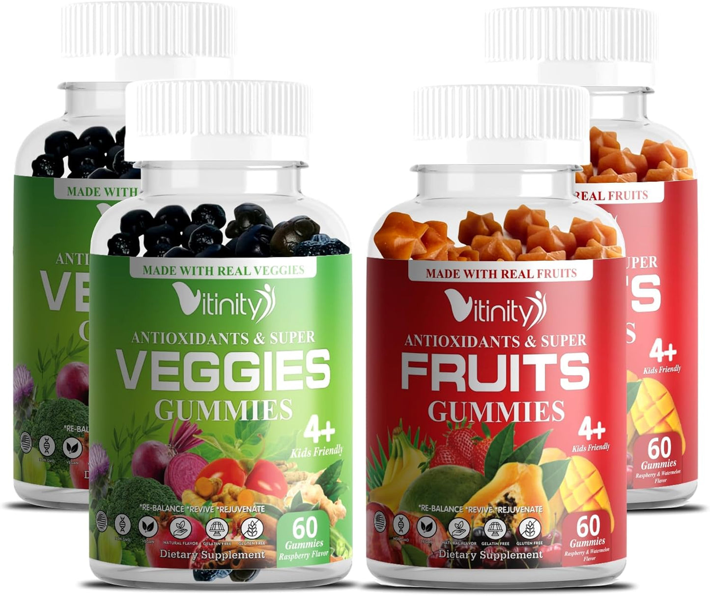 VITINITY Real Fruit and Veg Gummies - Superfood Food Supplement for Women, Men & Children - 60 Day Supply - görsel 1