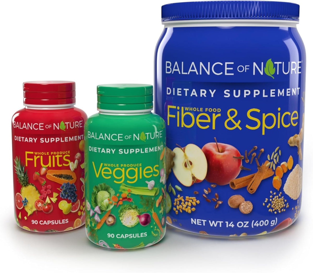 Balance of Nature Whole Health System: Whole Food Fruits, Vegetables & Fibre Supplements (30 Servings Each) - görsel 1