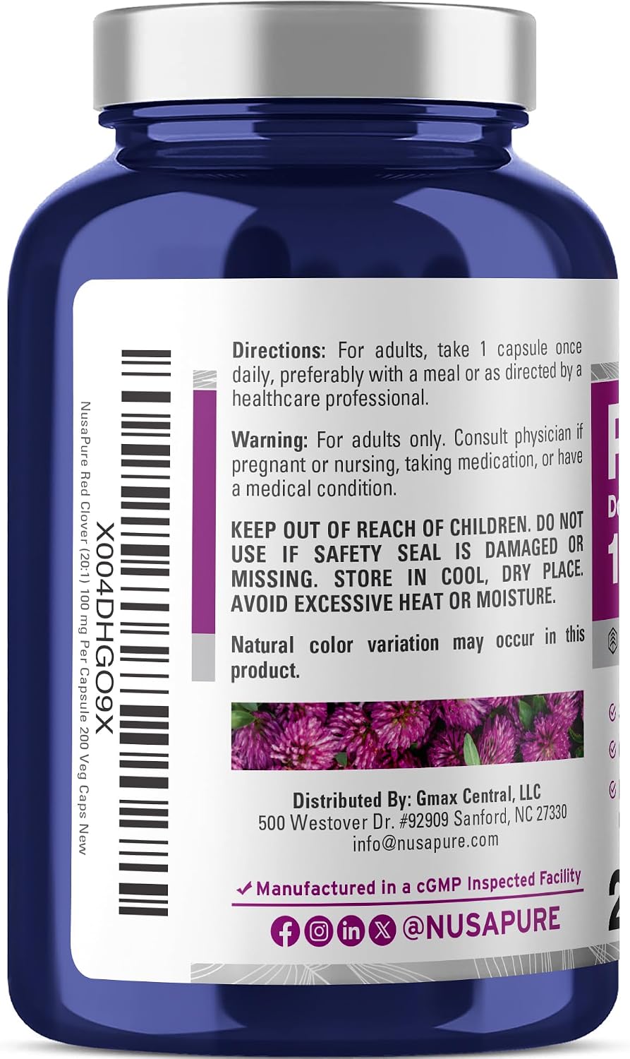 NusaPure Red Clover Blossoms Capsules, 100 mg, 200 Vegan Capsules - görsel 3
