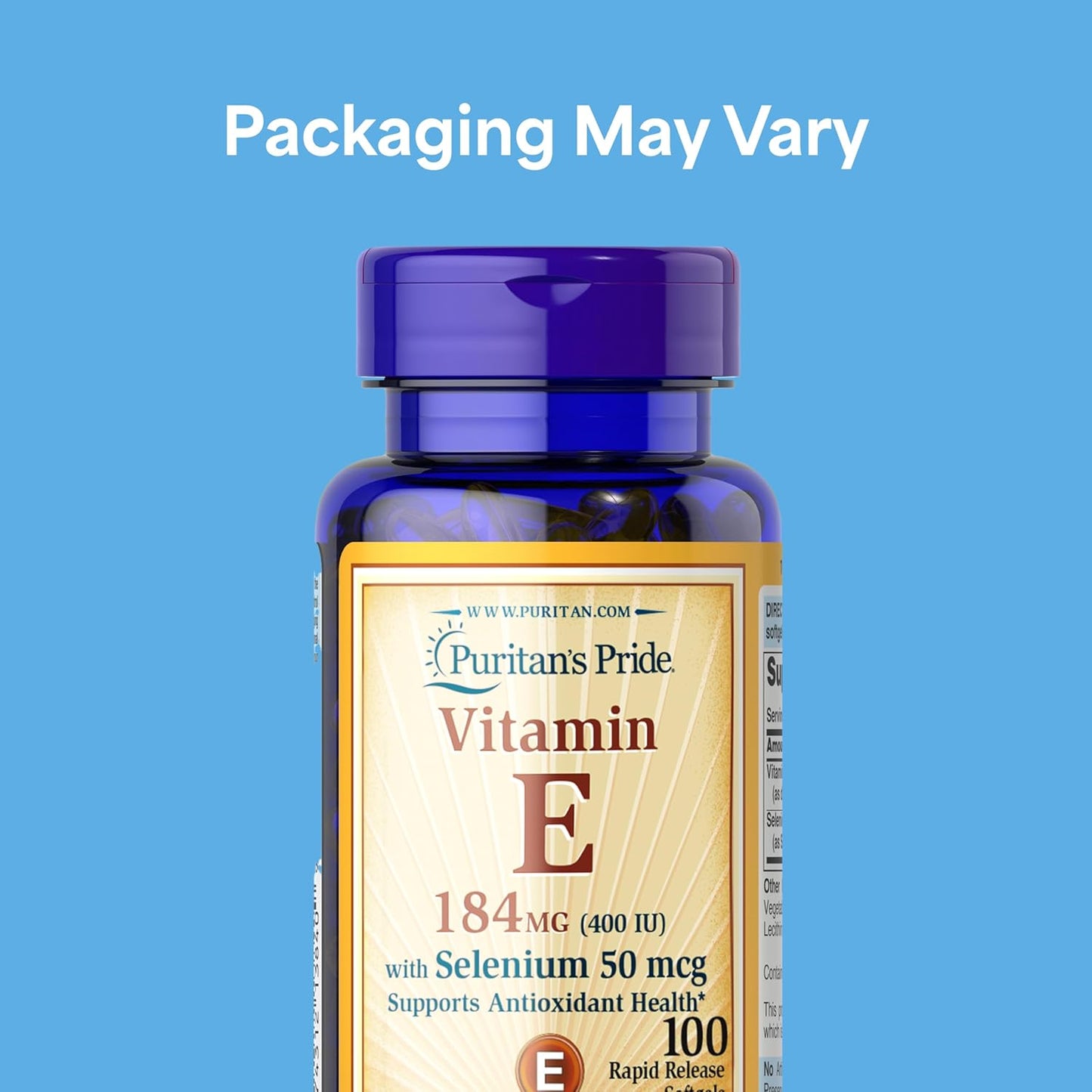 Puritan's Pride Vitamin E 184mg (400 IU) with Selenium 50mcg, 100 Rapid Release Softgels - görsel 2