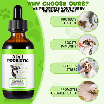 Liquid Dog Probiotic, Natural 3 in 1 Probiotic for Dogs, Digestive Support, Gut Health – 60ml