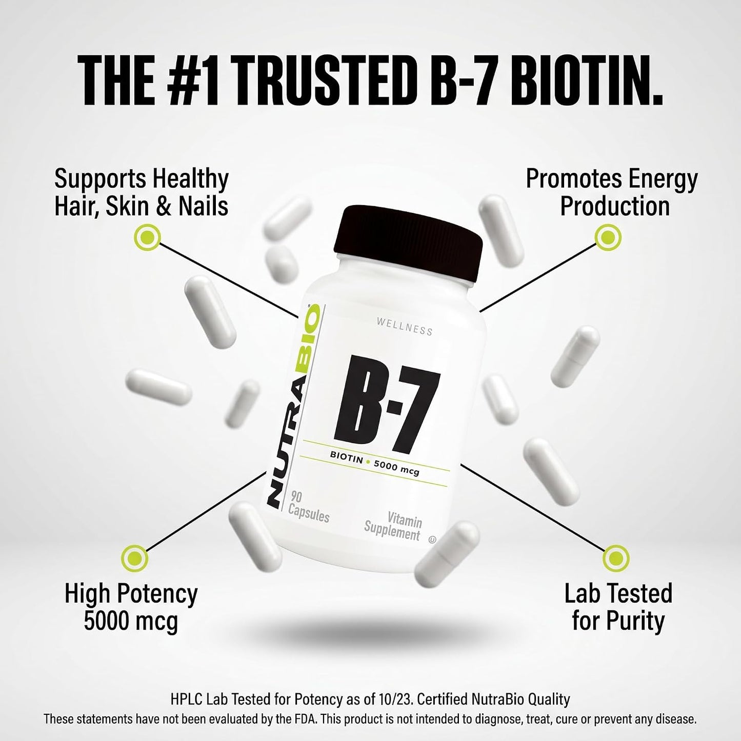 NutraBio Biotin (Vitamin B7) Supplement, 5000mcg – 90 Vegetable Capsules - görsel 7