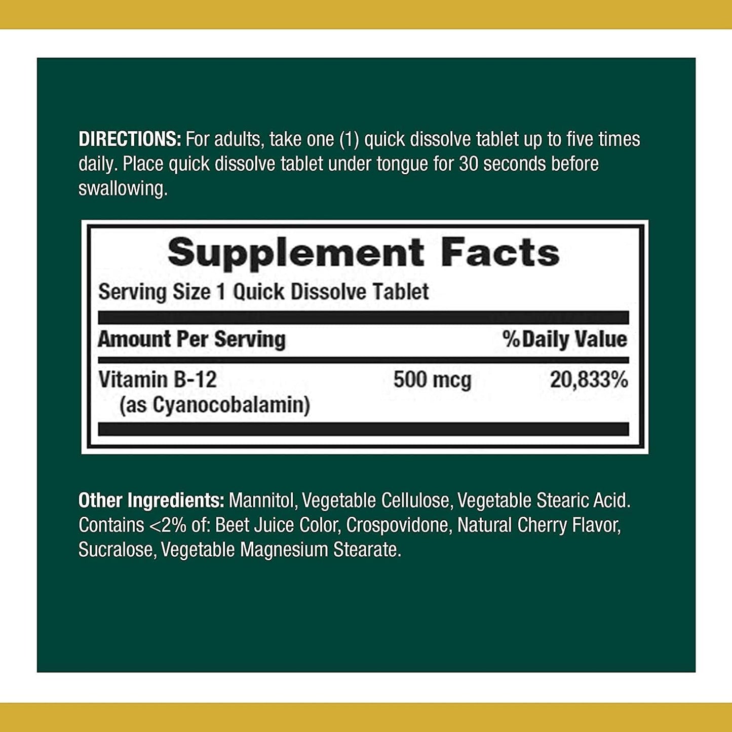 Nature's Bounty Vitamin B12 500mcg Sublingual Tablets, Pack of Two - görsel 2