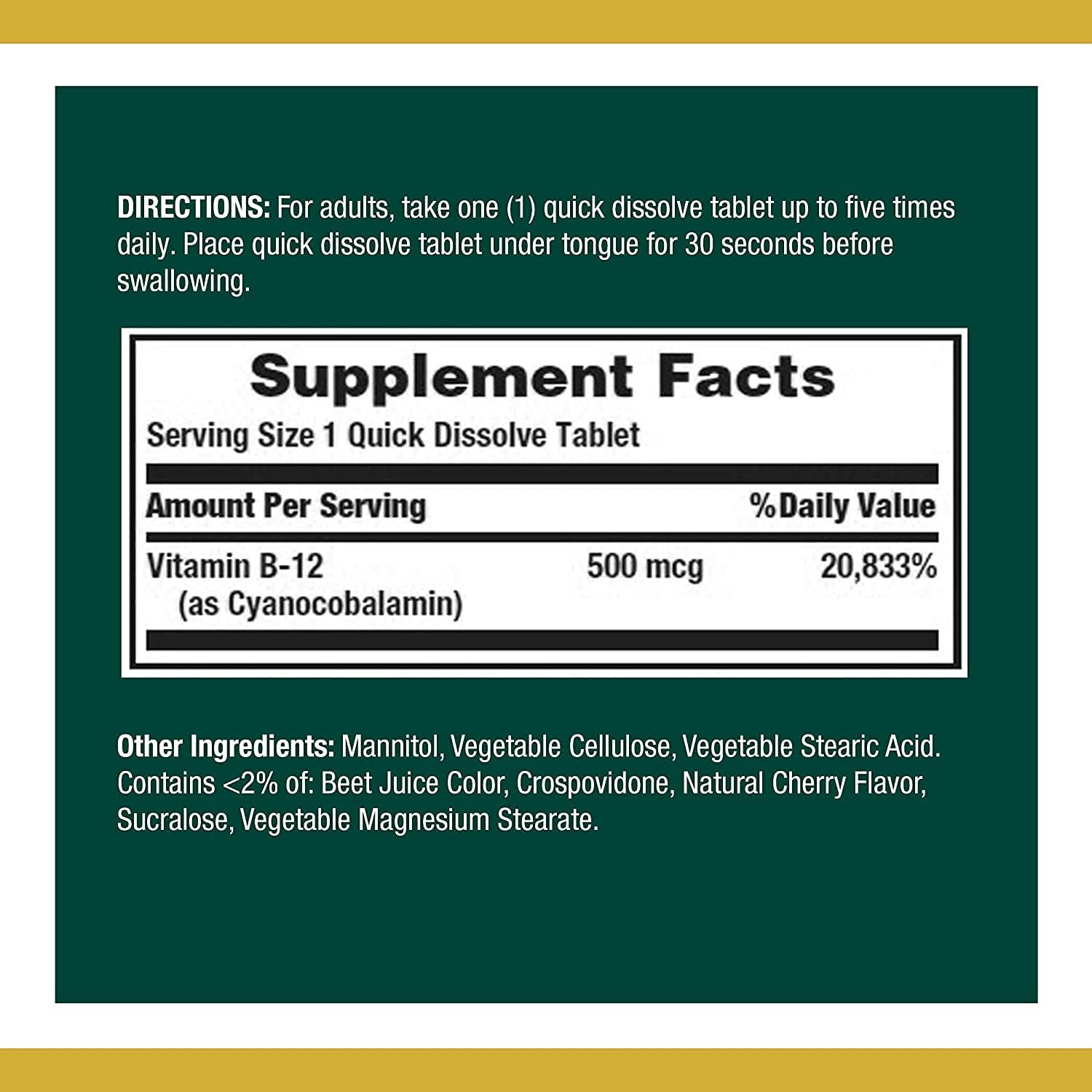 Nature's Bounty Vitamin B12 500mcg Sublingual Tablets, Pack of Two - görsel 2