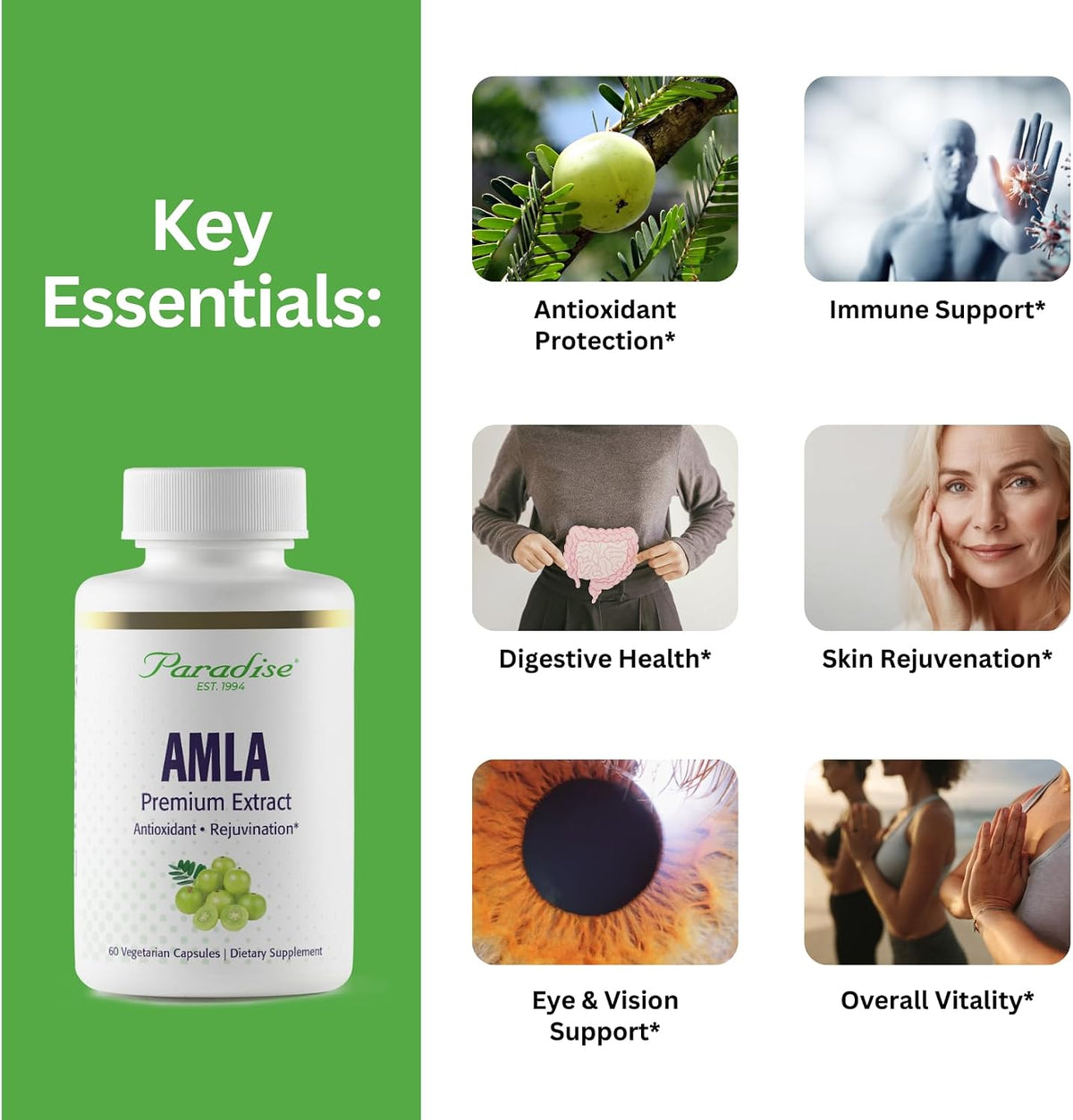 Paradise Herbs Amla, 250 mg Organic Whole Spectrum Vitamin C, Antioxidant, Superfood, Quality Ayurvedic Supplement, 60 Vegetarian Capsules - görsel 2