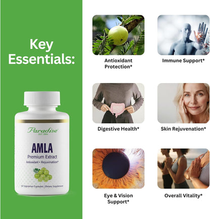 Paradise Herbs Amla, 250 mg Organic Whole Spectrum Vitamin C, Antioxidant, Superfood, Quality Ayurvedic Supplement, 60 Vegetarian Capsules