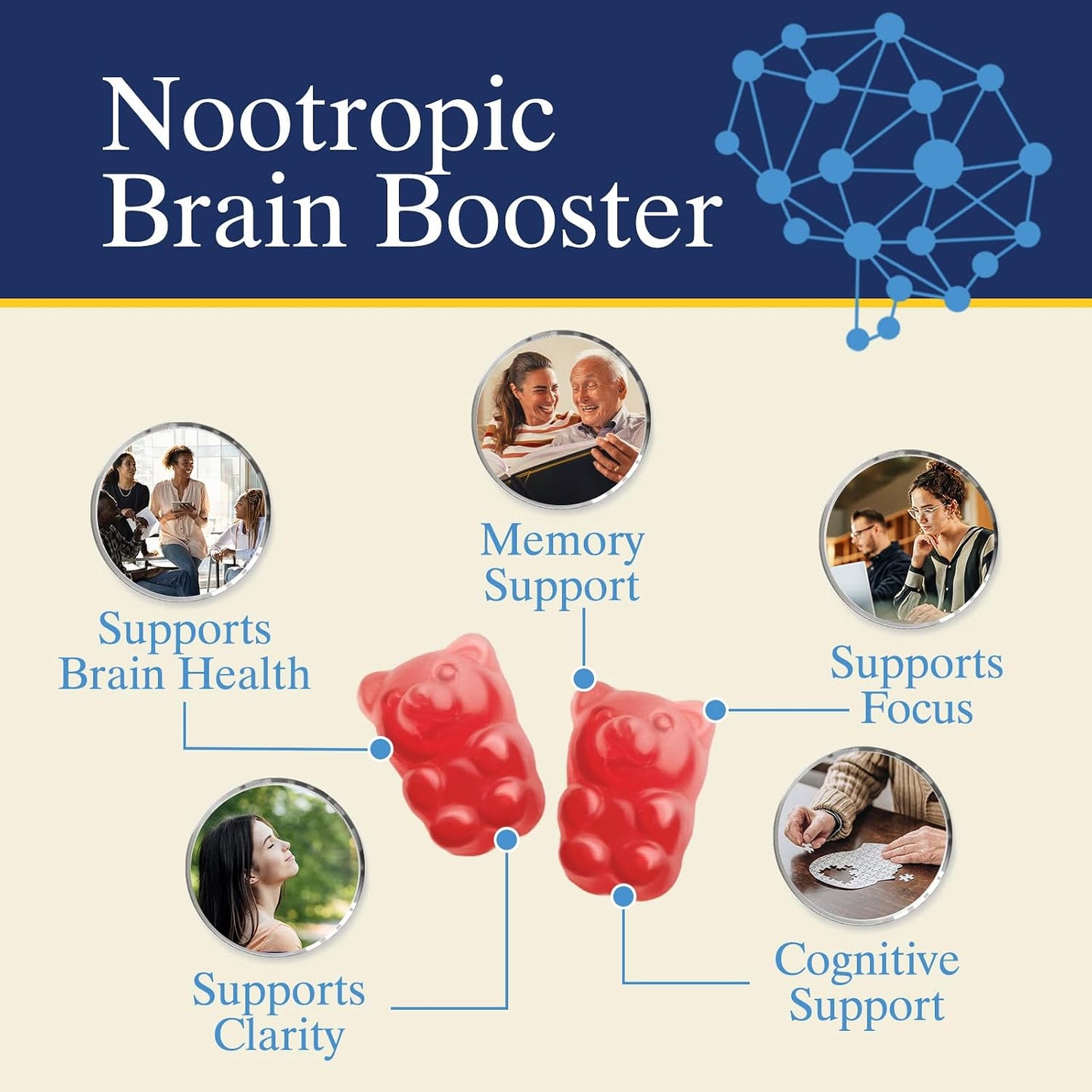 Brain Supplement Gummies - 3X Strength with Phosphatidylserine, B6, B12 & Nootropics for Memory, Focus, Concentration - 60 Gummies - görsel 5