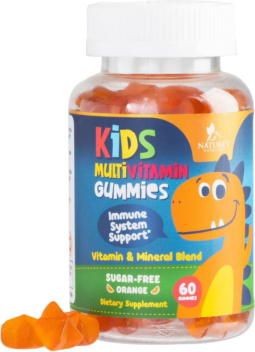 Nature's Nutrition Kids Multivitamin Gummies - Sugar Free - Orange Flavour - Non-GMO - 60 Gummies - görsel 1