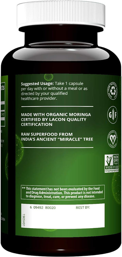 MRM Nutrition Moringa Leaf Capsules – Organic Moringa Powder, 600mg, 60 Vegan Capsules – Supports Nutrient Density & Digestive Health