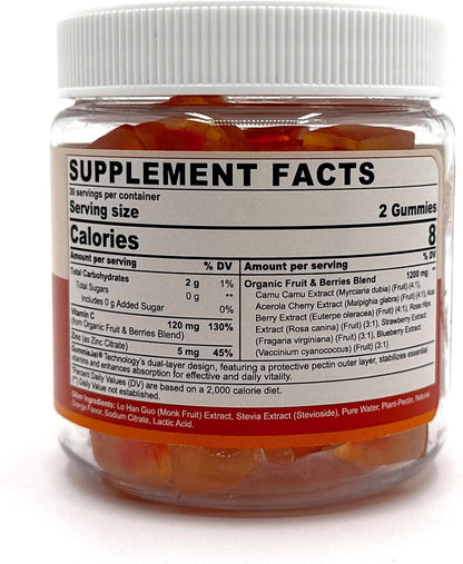 Nextdia Organic Vitamin C Gummies 120mg - Sugar Free Whole Food Immune Support - 60 Sweets