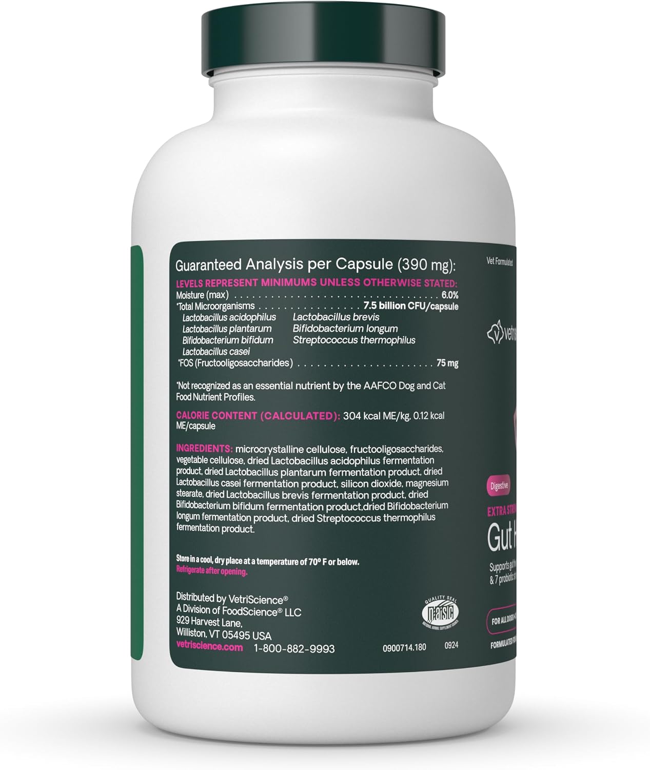 VetriScience Extra Strength Gut Health Probiotic & Prebiotic for Dogs & Cats, 180 Capsules - görsel 8