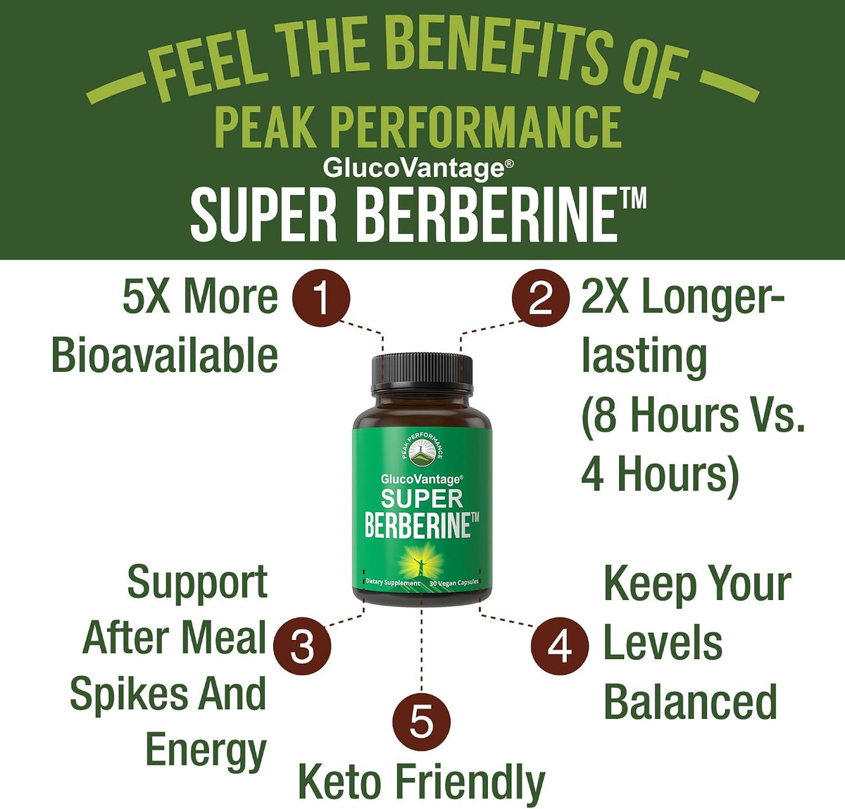 Peak Performance GlucoVantage Dihydroberberine 200 mg - 5X More Bio-available Than Regular Berberine - Metabolism Support, Keto Friendly, Vegan - görsel 2