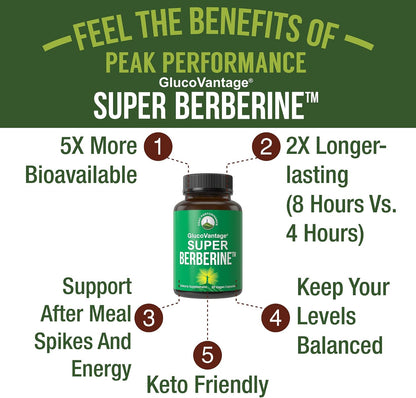 Peak Performance GlucoVantage Dihydroberberine 200 mg - 5X More Bio-available Than Regular Berberine - Metabolism Support, Keto Friendly, Vegan