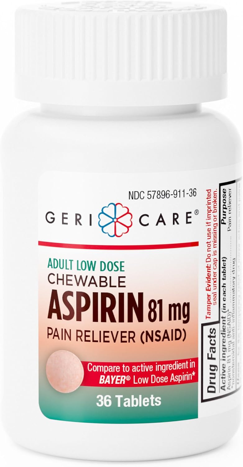 GeriCare Low Dose Adult Chewable Aspirin 81mg, Pain Reliever, Fever Reducer, 36 Tablets - görsel 9