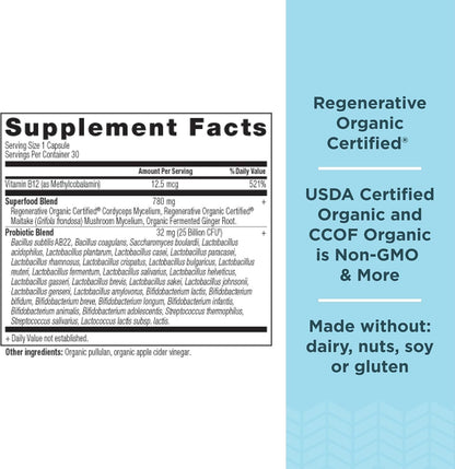 Ancient Nutrition Regenerative Organic Certified Probiotics, Daily Probiotics Once Daily, Healthy Digestion and Gut Health Support, 25 Billion CFUs Per Serving, 30 Count