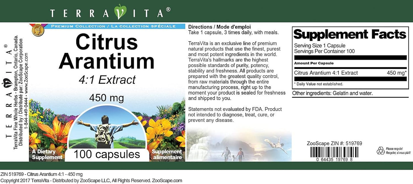 TerraVita Citrus Arantium 4:1-450 mg, 100 Capsules - görsel 3