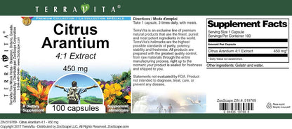 TerraVita Citrus Arantium 4:1-450 mg, 100 Capsules