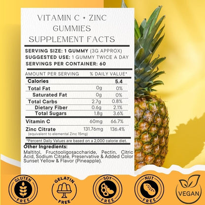 SOHM Vitamin C 60,000 mcg + Zinc 15,000 mcg Gummies for Adults – 60 Count