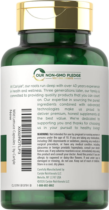 Carlyle Wild Lettuce Extract | 200 Capsules | Herbal Leaf Supplement | Non-GMO & Gluten-free