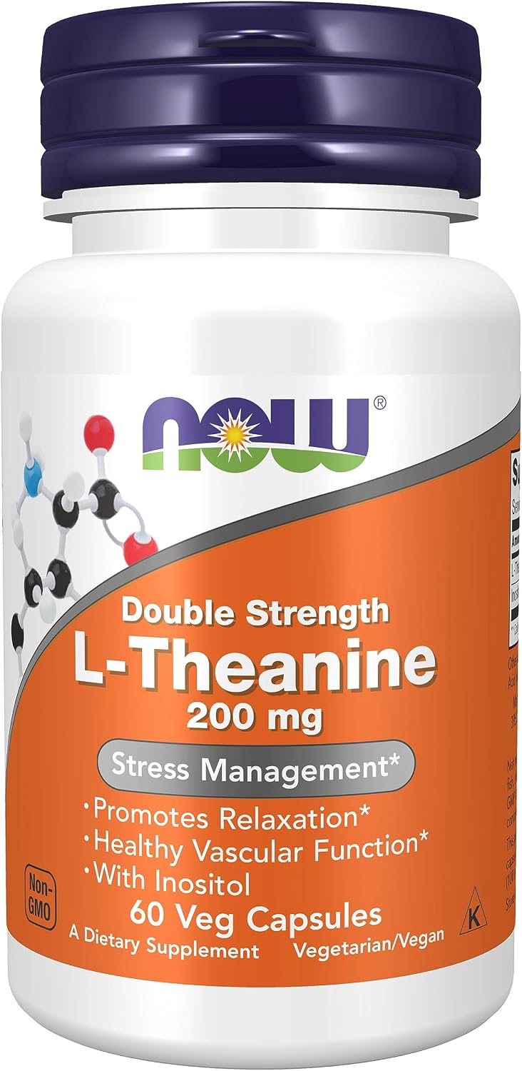 NOW L-Theanine 200 mg, 60 Veg Capsules - görsel 1