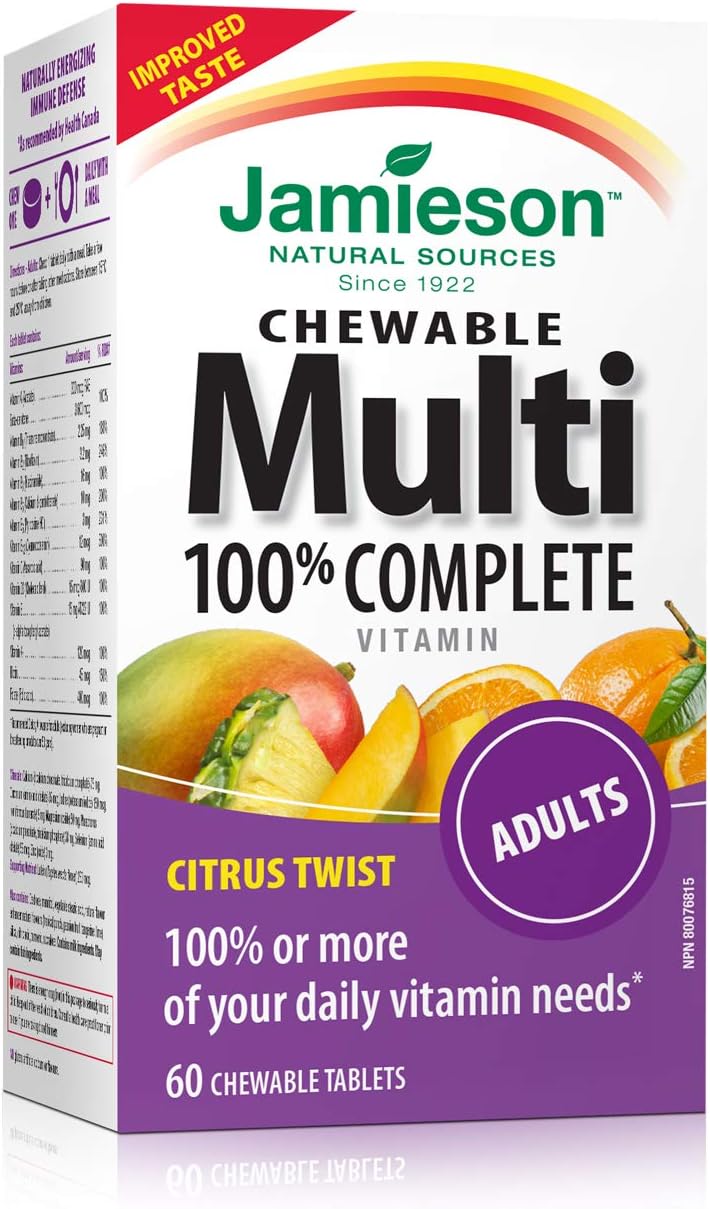 Jamieson 100% Complete Chewable Multivitamin for Adults - Citrus Twist - 60 Chewable Tablets - görsel 1