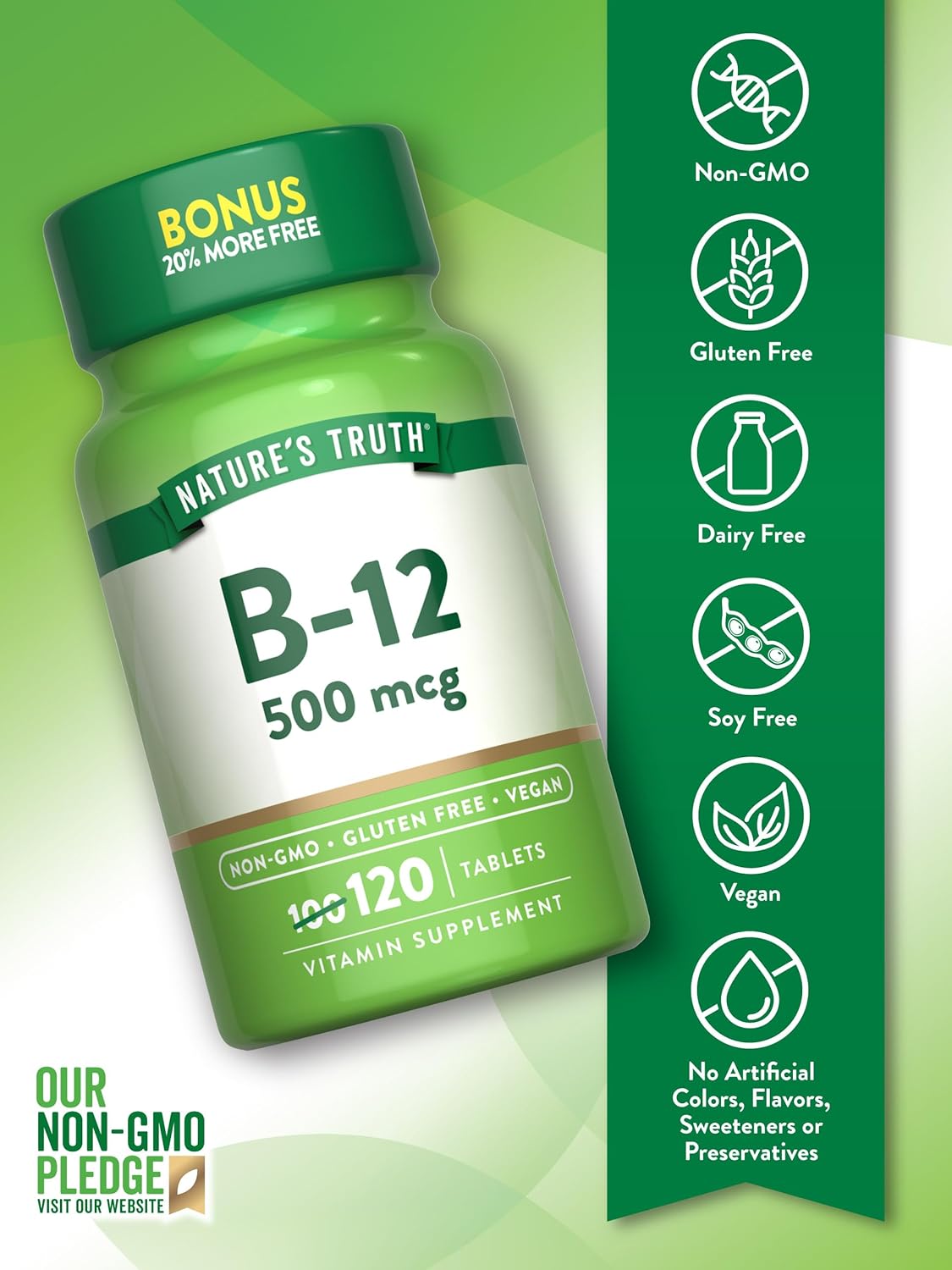 Nature's Truth Vitamin B12 500 mcg - 120 – Red blood cell formation: B12 is vital for the production of healthy – Image 3
