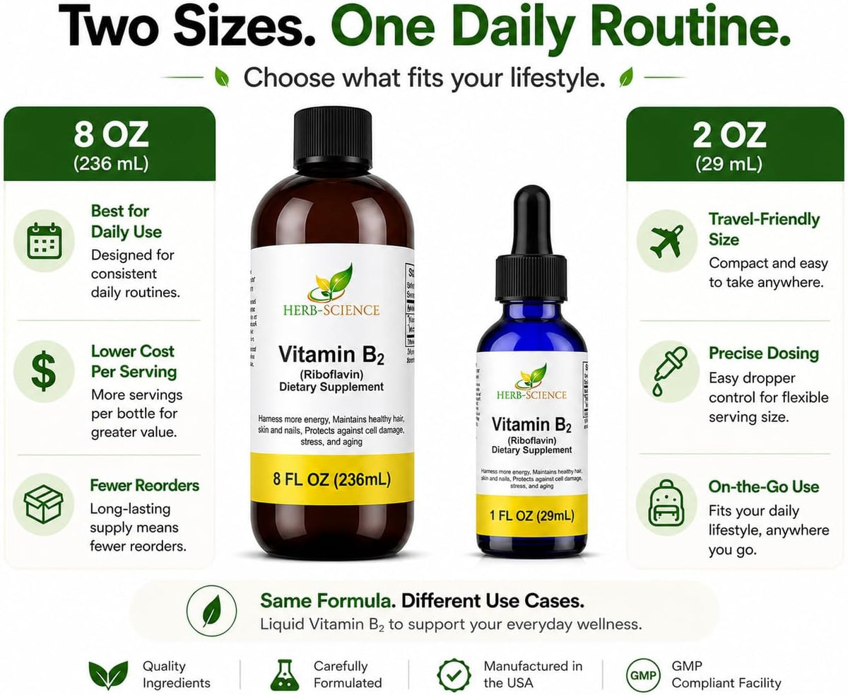 Herb-Science Vitamin B2 Liquid Drops – Riboflavin Supplement, 240 ml (8 fl oz) - görsel 3