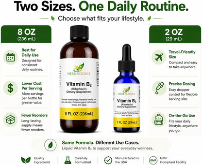 Herb-Science Vitamin B2 Liquid Drops – Riboflavin Supplement, 240 ml (8 fl oz)