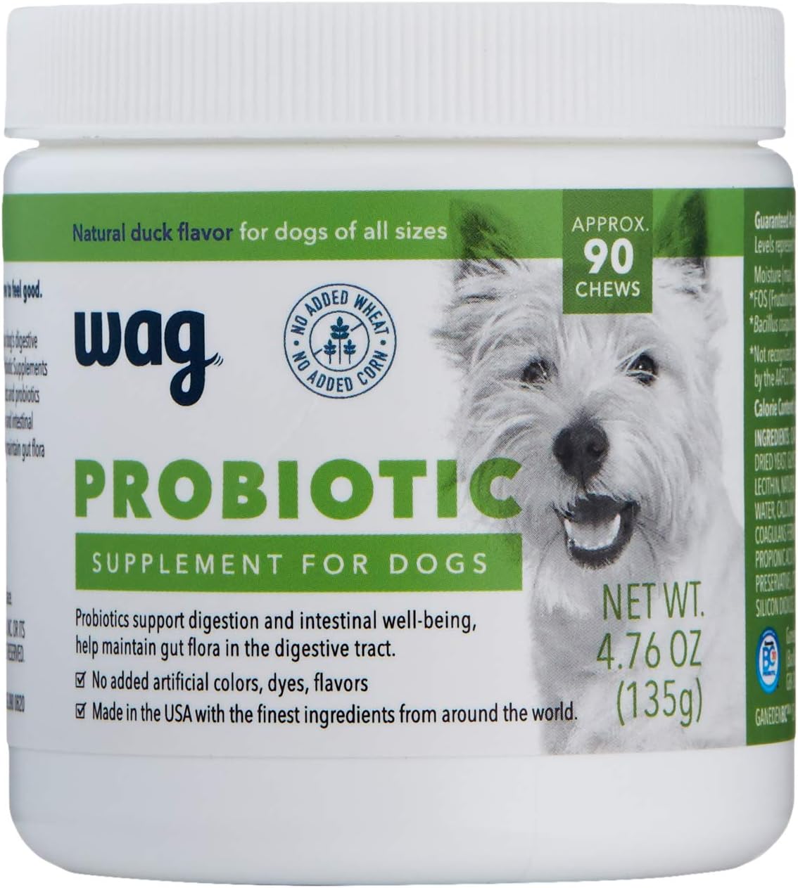 Wag Probiotic Supplement Daily Chews for Dogs – Digestive & Gut Health Support – Natural Duck Flavour, 90 Count - görsel 1