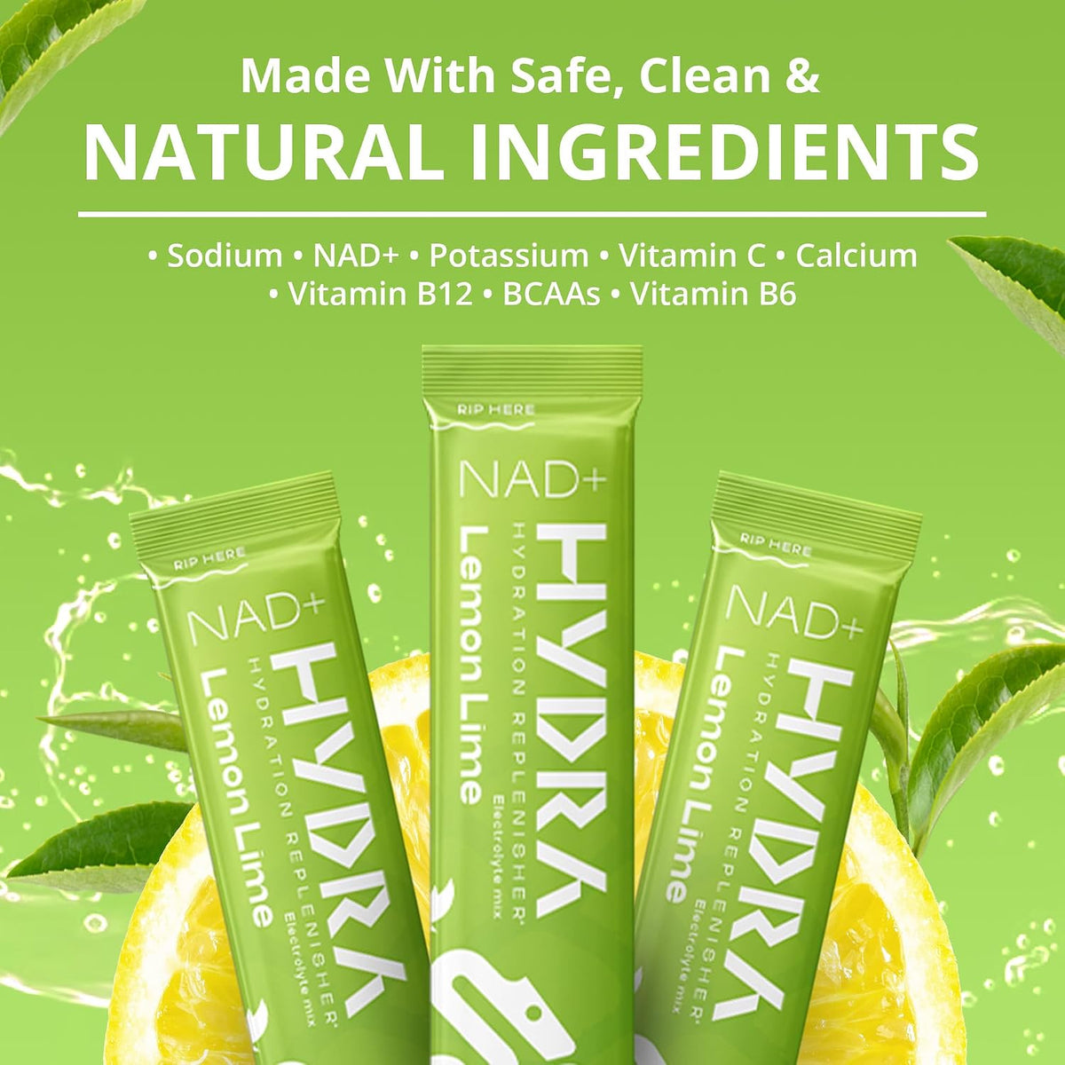 Hydra Powders NAD+ Nutrients Electrolyte Powder Sachets, Lemon & Lime - 16 Sachets - görsel 5