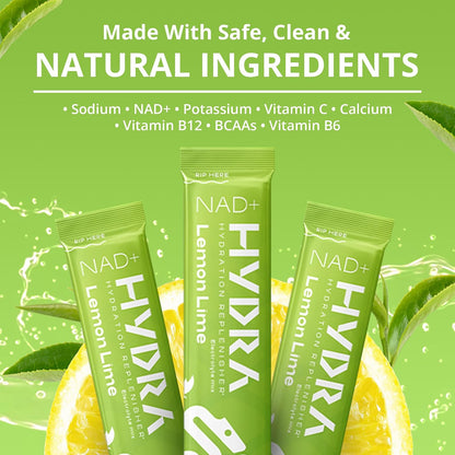 Hydra Powders NAD+ Nutrients Electrolyte Powder Sachets, Lemon & Lime - 16 Sachets
