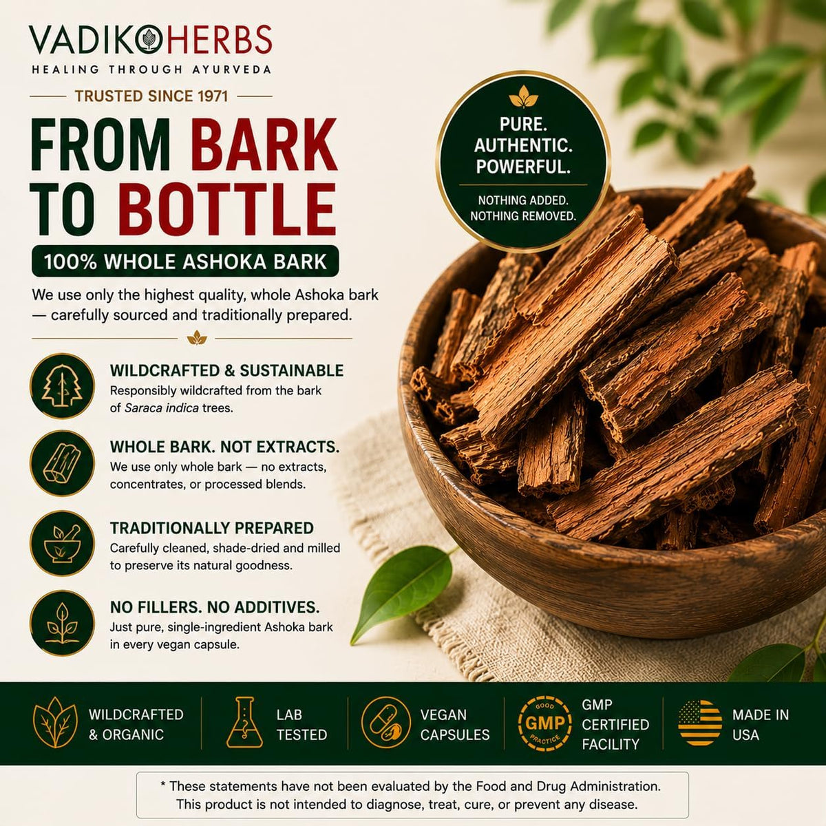 Vadik Herbs Ashoka Bark Capsules – Organic Saraca Indica, 1000mg – Women's Wellness & Hormonal Balance Support - görsel 4