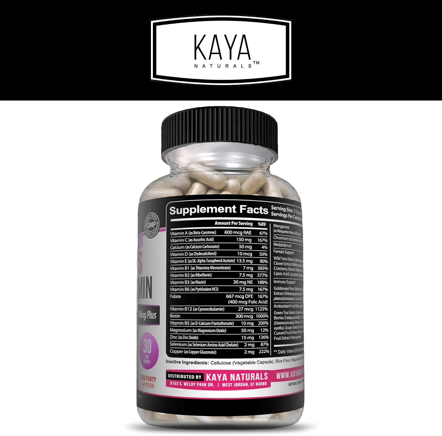 Kaya Naturals Women's Multivitamin – Overall Health, Antioxidant & Immune Support with Vitamins A, C, D, E, Biotin, Folic Acid & Multi-Mineral - görsel 2