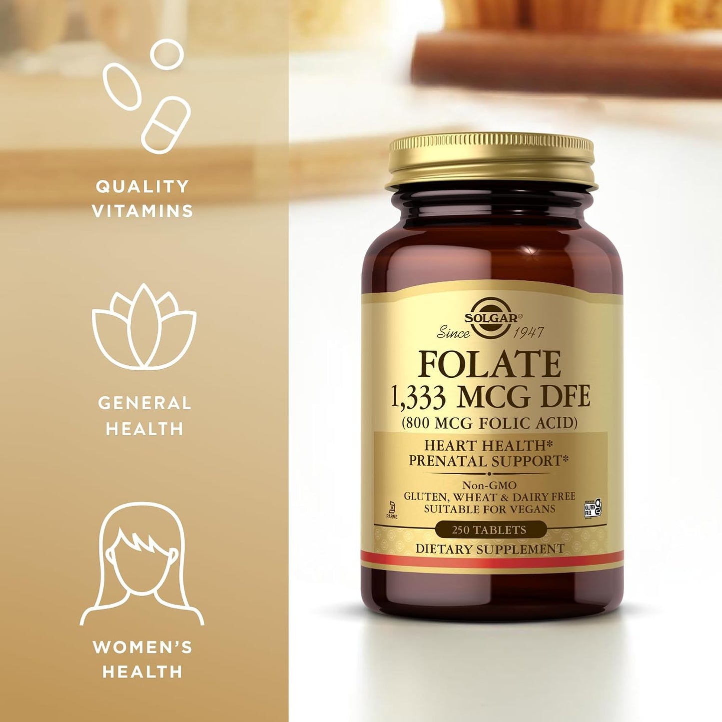 Solgar Folate 1,333 mcg DFE (Folic Acid 800 mcg) - 250 Tablets - Prenatal Support - görsel 4