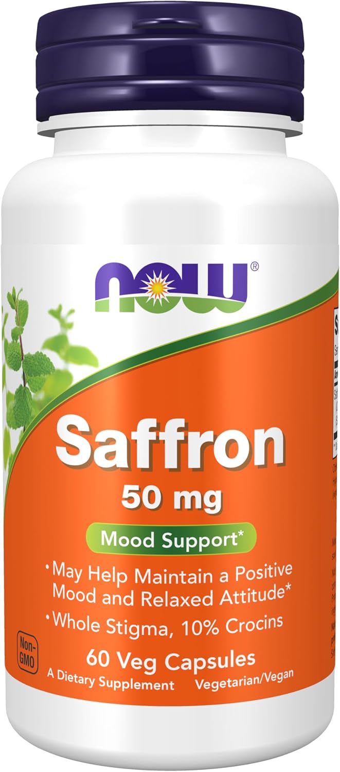 NOW Foods Saffron Whole Herb 50 mg with 10% Crocins, 60 Veg Capsules - görsel 1