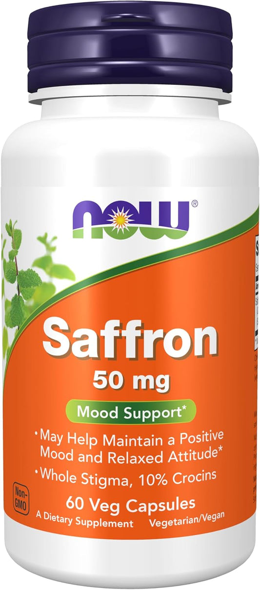 NOW Foods Saffron Whole Herb 50 mg with 10% Crocins, 60 Veg Capsules
