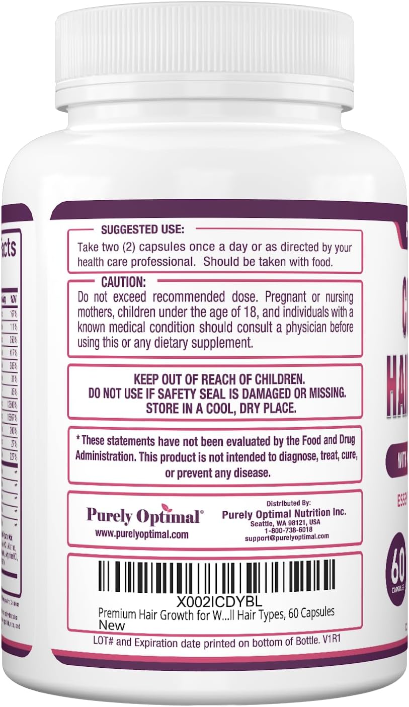 Purely Optimum Hair Growth Vitamins – Biotin, Collagen, Keratin – 60 Capsules - görsel 7
