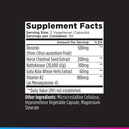 Livingood Daily Vessel & Vein Support - Circulation & Vein Health Supplement with Diosmin, Horse Chestnut, Nattokinase, Gotu Kola & Vitamin K2, Gluten-free, Vegan, 60 Capsules