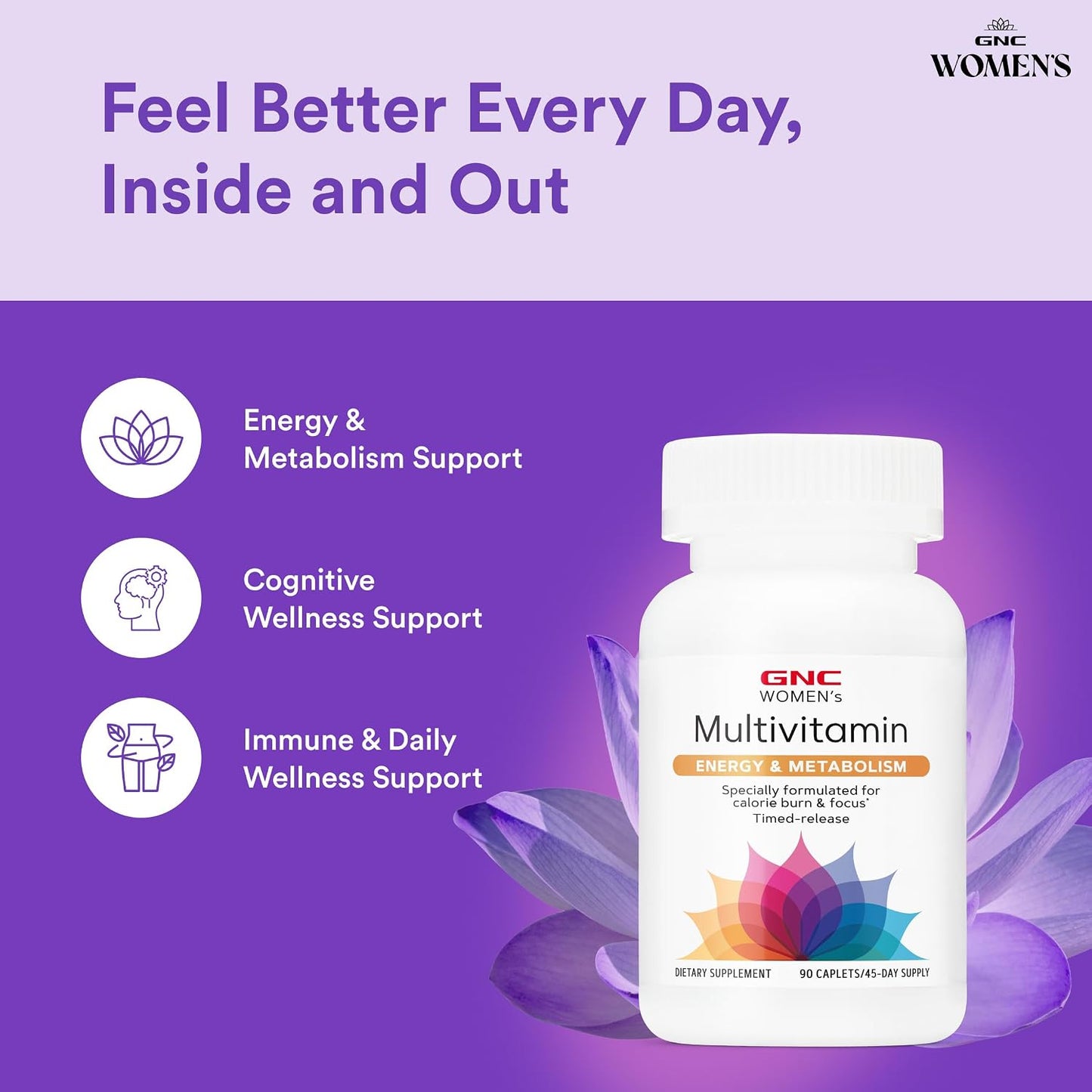 GNC Women’s Energy and Metabolism Multivitamin - 90 Caplets - görsel 3