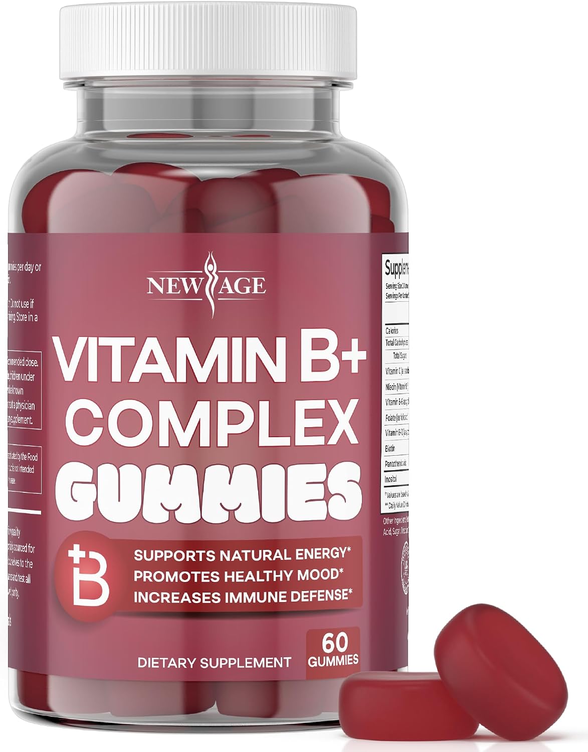 NEW AGE Vitamin B Complex Gummies with B3, B5, B6, B7, B9, B12 and Vitamin C, 60 Gummies - görsel 1