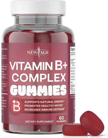 NEW AGE Vitamin B Complex Gummies with B3, B5, B6, B7, B9, B12 and Vitamin C, 60 Gummies