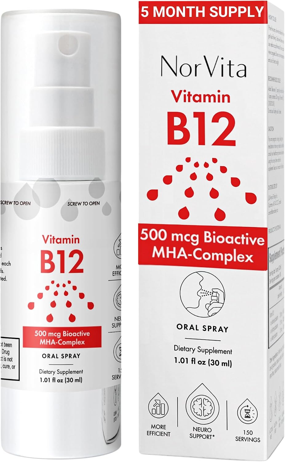 NorVita Vitamin B12 Spray 500 mcg (150 Servings) – MHA Complex for Rapid Absorption - görsel 1