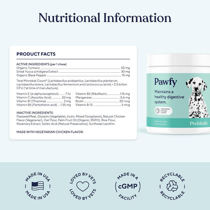 Pawfy Probiotics for Dogs - Chicken Flavour - 30 Chews