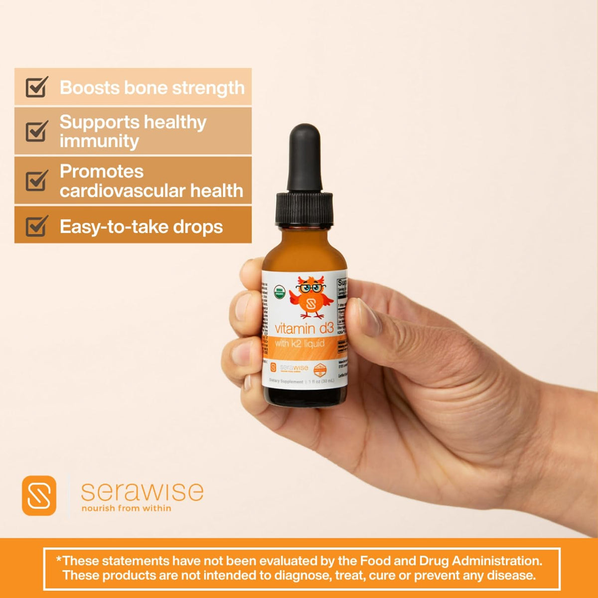Serawise Organic Liquid Vitamin D3 with K2 by Dr. Ana Maria Temple | Supports Strong Bones and Immune Health | USDA Certified Organic | Olive Oil Base for Enhanced Absorption | 1 Fl Oz - görsel 5